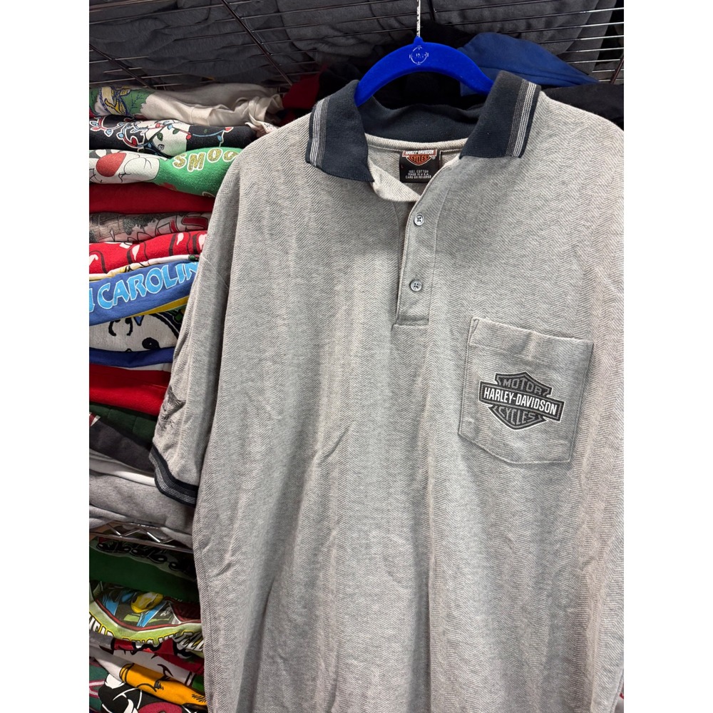 Harley-Davidson Mens Polo Shirt Grey Herringbone Z&M Greensburg PA Large USA